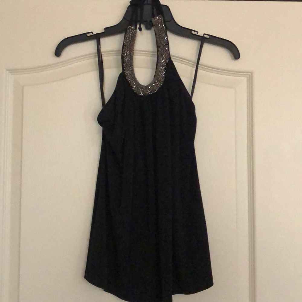 The Limited black halter top with silver bead neck